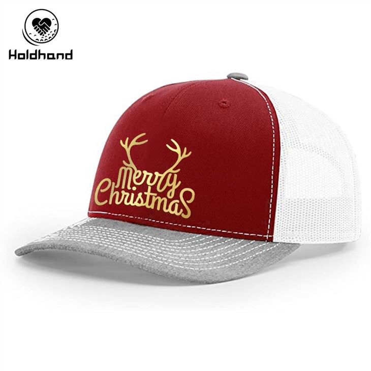Bronzing English Letter Design Christmas Fit Red Color Trucker Hat Mesh Baseball Cap Adjustable Snapback Custom
