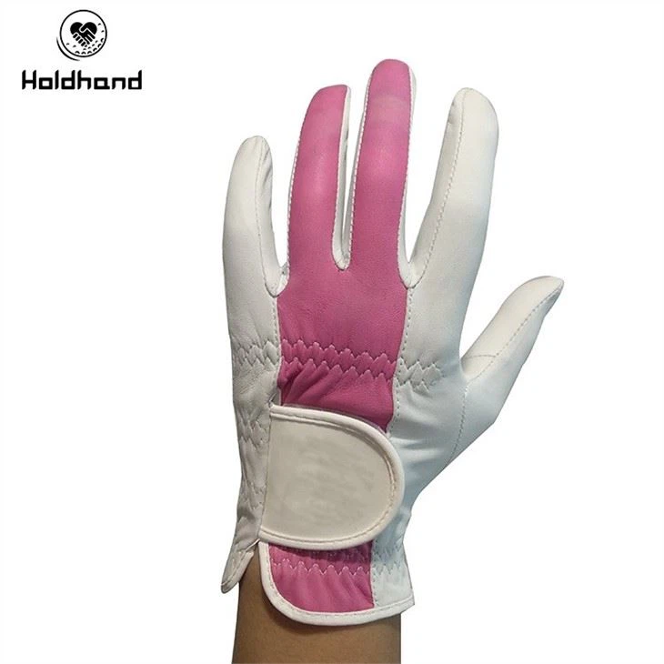 Custom White With Pink Women's PU Leather Golf Gloves