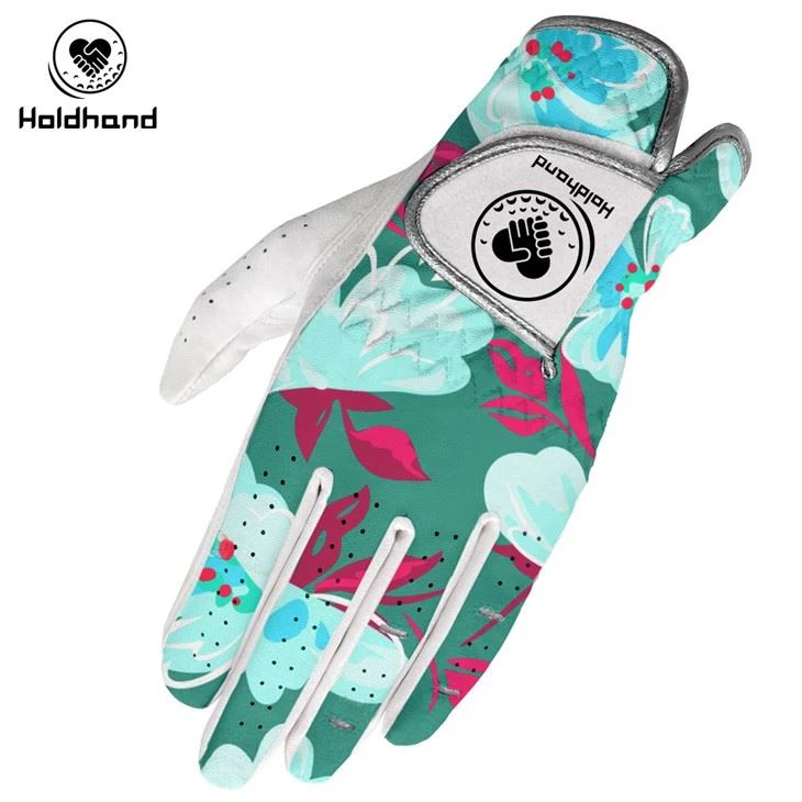 Purple Floral Print Golf Gloves PU Leather Gloves